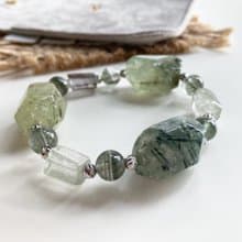 提升正財運/正能量 天然水晶 葡萄石x綠幽靈原石手鍊