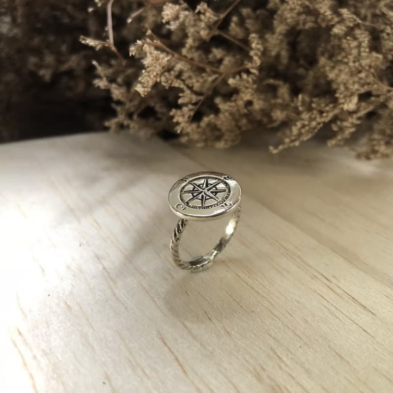 指南針戒指純銀航海婦女母親聲明禮品共濟會錨
