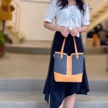 【歲末 7 折】休閒真皮+帆布大容量肩背包 手提托特包 兩用子母包