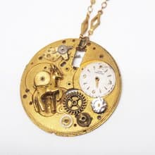 1950年代 鋯石齒輪拼貼懷錶項鍊 deer