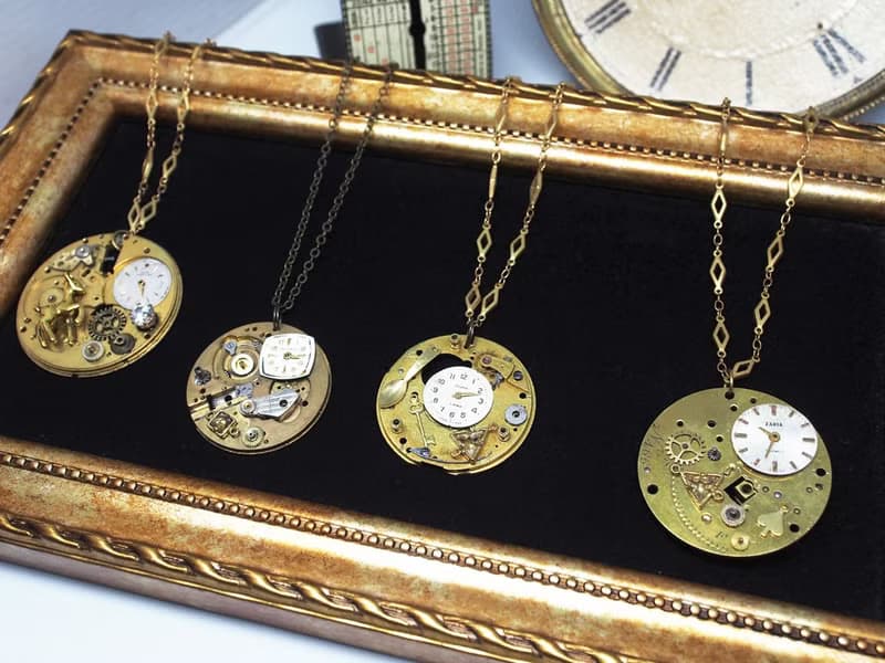 1950年代 鋯石齒輪拼貼懷錶項鍊 deer