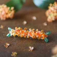 金木犀とリーフの髪飾り　バレッタ