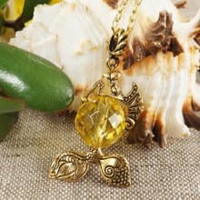 Gold Fish Yellow Czech Glass Fish Marine Maritime Pendant Necklace Woman Jewelry