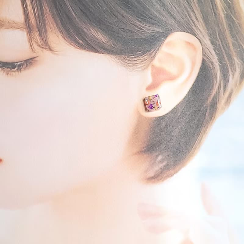乾燥花方形小耳環/耳夾 抗過敏醫療鋼