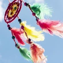 boho民族風 手工編織棉麻彩虹色捕夢網吊飾-黃紅色系曼達拉 (小)