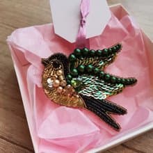 蜂鳥 別針,  swallow bird jewelry brooch beaded, Green bird jewelry