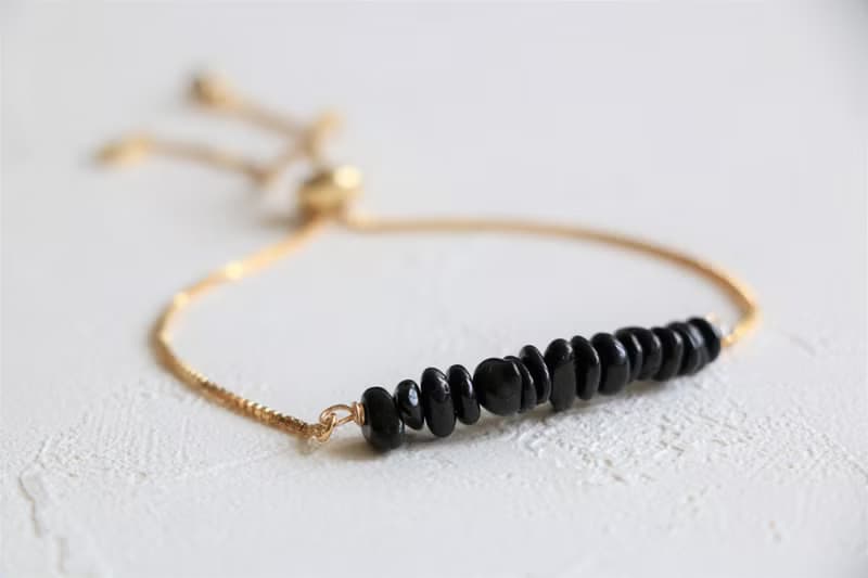 天然黑碧璽拉繩手鍊 玫瑰金粉晶手環 三色選 鍍金鍍銀鍍玫瑰金