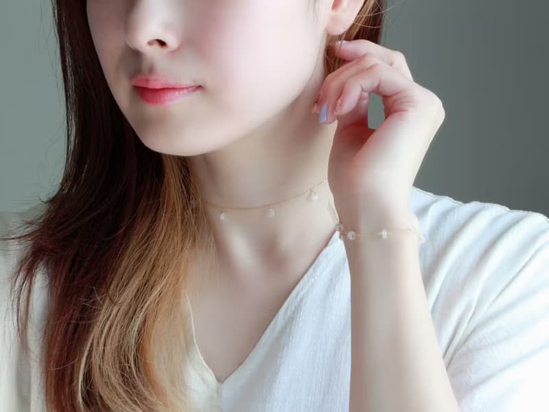 14kgf- rainbowmoon stone short necklace(ajustable chain)