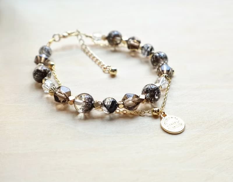 【黑超七系列 】雙鏈手鏈|黑髮晶|白水晶|旺財|平靜穩定|招貴人