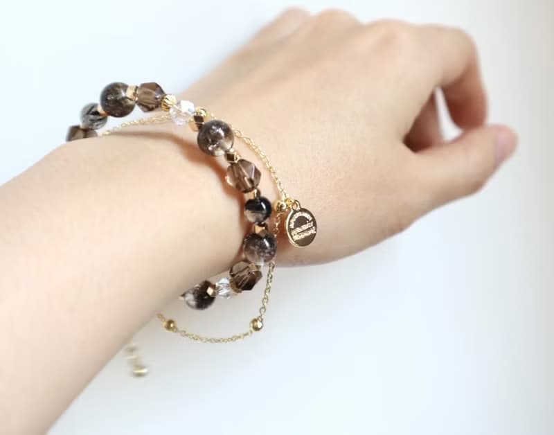 【黑超七系列 】雙鏈手鏈|黑髮晶|白水晶|旺財|平靜穩定|招貴人