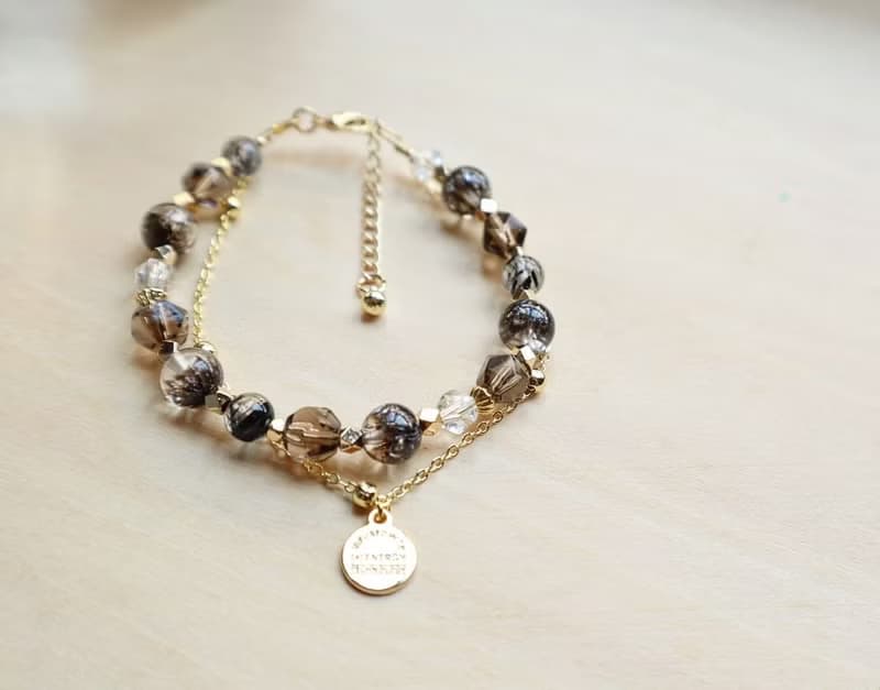 【黑超七系列 】雙鏈手鏈|黑髮晶|白水晶|旺財|平靜穩定|招貴人