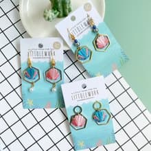 刺繡耳環 | 耳夾 / 耳釘 / 耳勾 - 貝殼