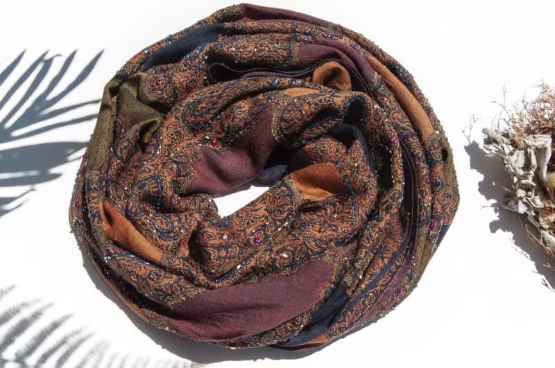 喀什米爾Cashmere/水煮羊毛披肩/針織圍巾/刺繡圍巾/羊絨披巾-花