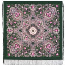 Pavlovo Posad Russian Shawl 100% Wool Scarf 125x125 cm Wrap Silk Fringe 1959-9