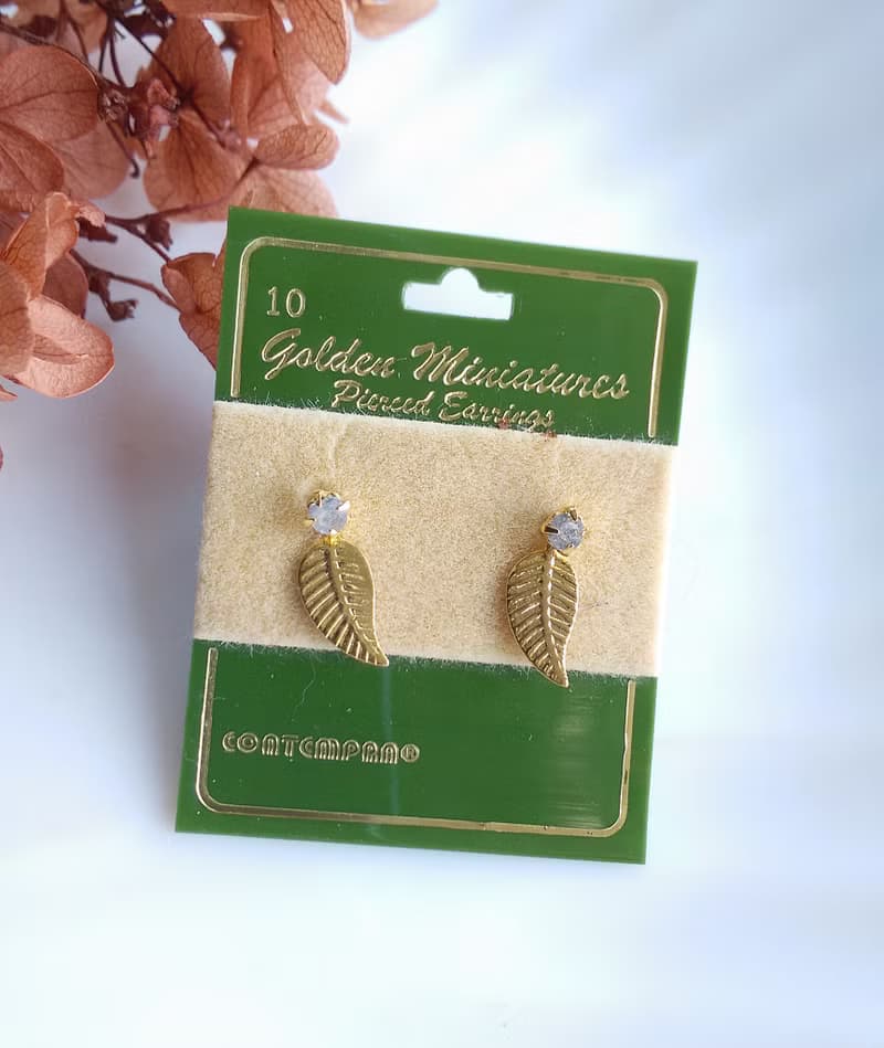 Vintage Jewelry 西洋古董飾品 金色調 小巧 精緻小葉子 針式耳環