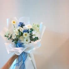 溫柔藍白色系 鬱金香 非洲菊 鮮花花束/限台中地區