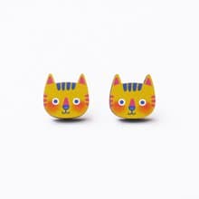 Momo The Yellow Cat 摸摸黃色小貓木製耳環 原創插畫 耳針耳夾