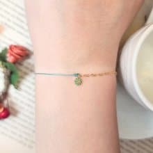 半線半鍊 超小 鍍金 圈圈鑽 甜甜圈 綠鑽 紅線 手鍊 財富 健康