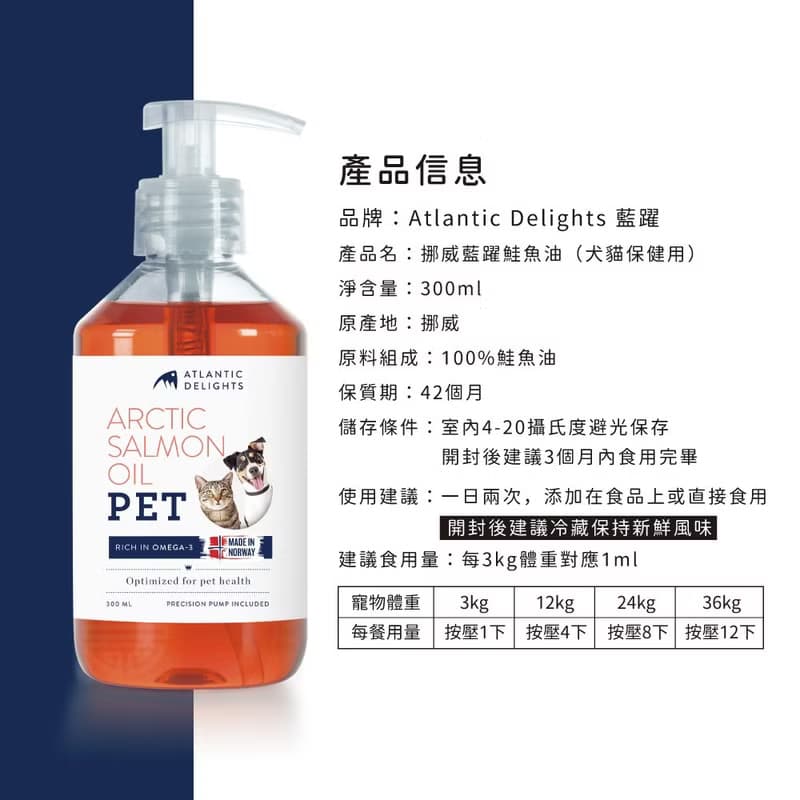 【挪威藍躍】 寵物保健鮭魚油(犬貓適用) 300ml