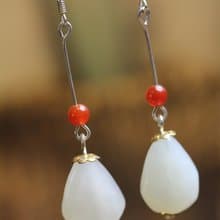 和田手工打磨 隨形白玉 耳墜 女士中國風 耳飾品 s925銀