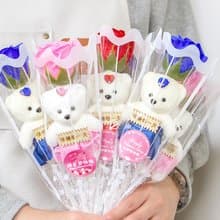 三八婦女節禮物 活動贈品 單支小熊款香皂玫瑰花 (4色可挑) 花束