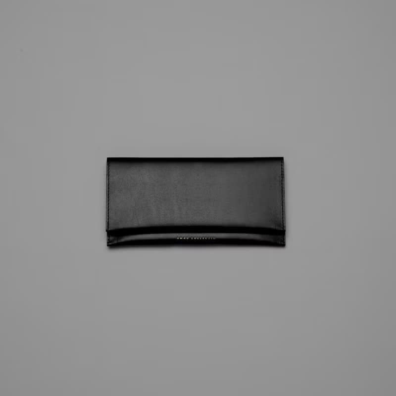 植鞣革長夾 黑色/無零錢包內襯