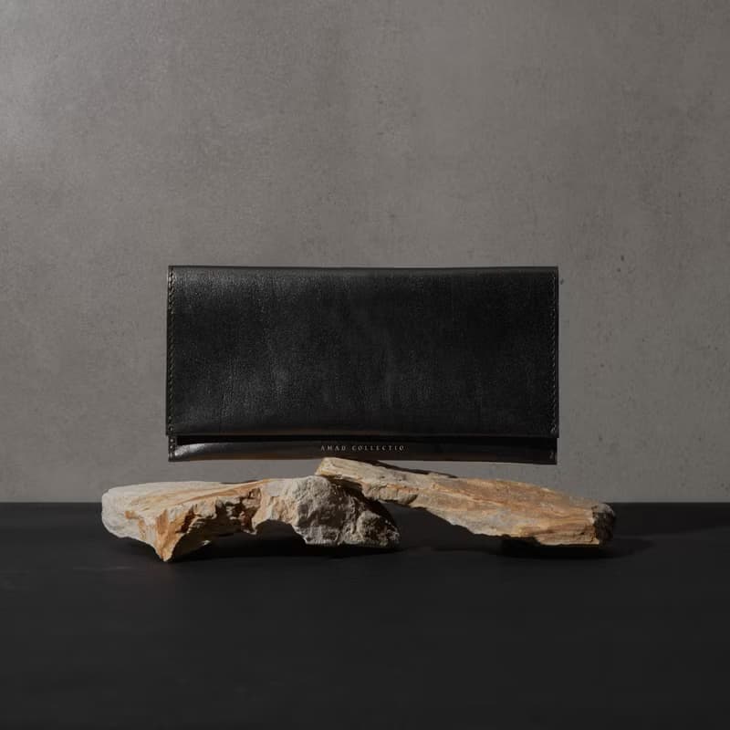 植鞣革長夾 黑色/無零錢包內襯