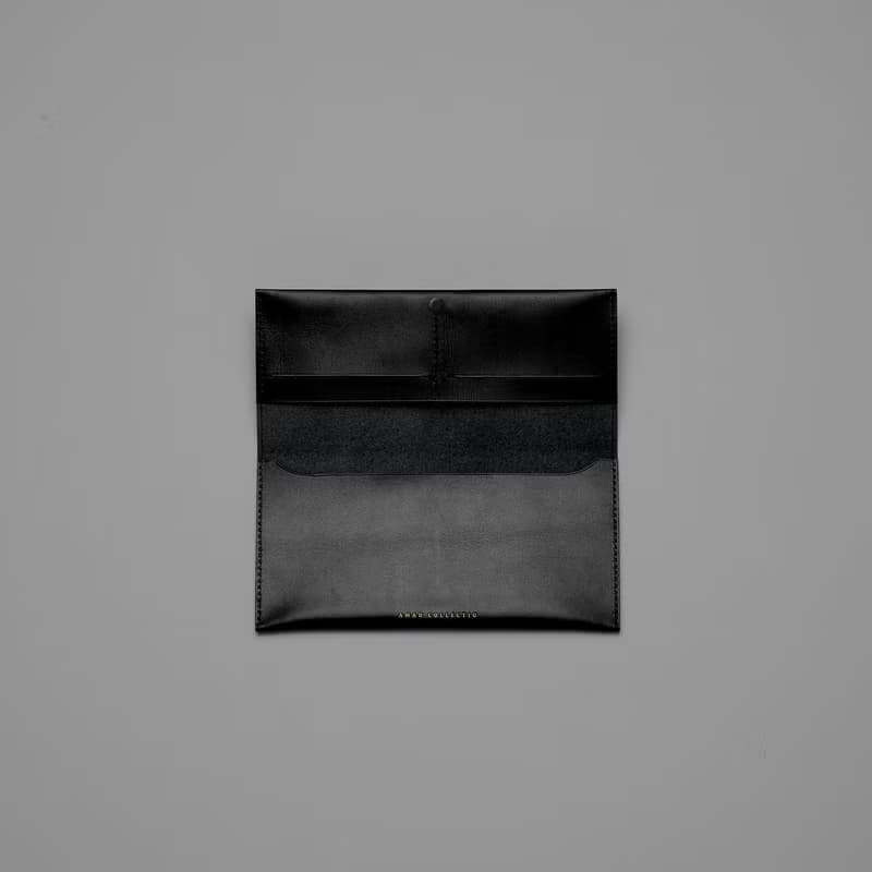 植鞣革長夾 黑色/無零錢包內襯