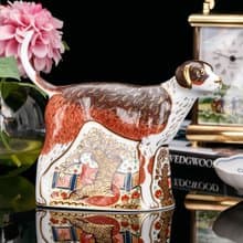 英國製Royal Crown Derby伊萬里2006獵狐犬骨瓷紙鎮裝飾 雕塑