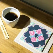 18玫瑰色的你 花磚吸水杯墊 (台灣花籤#18)