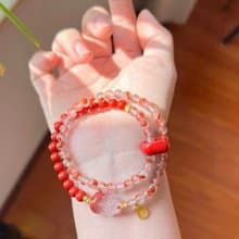 硃砂搭配冰飄南紅瑪瑙手鏈  冰飄南紅貔貅 招財闢邪