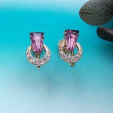 Vintage Jewelry 西洋古董飾品 氣質 小巧紫鑽 栓式耳環