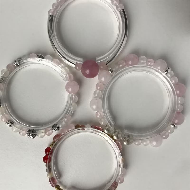 In Love 925純銀愛心寶石手串 粉晶 白玉髓 水晶手鍊 彈性手圍