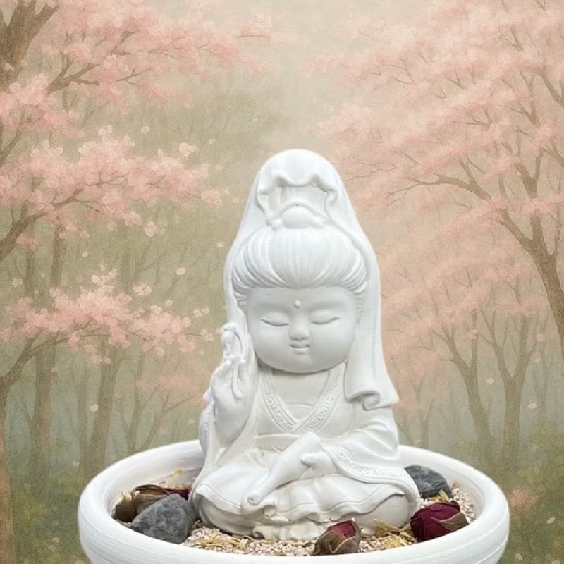 寶瓶觀音香氛擴香組 淨念吉祥小佛  珪藻砂中盤  插畫香氣療癒