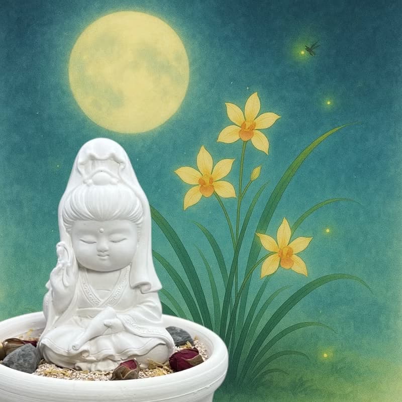 寶瓶觀音香氛擴香組 淨念吉祥小佛  珪藻砂中盤  插畫香氣療癒