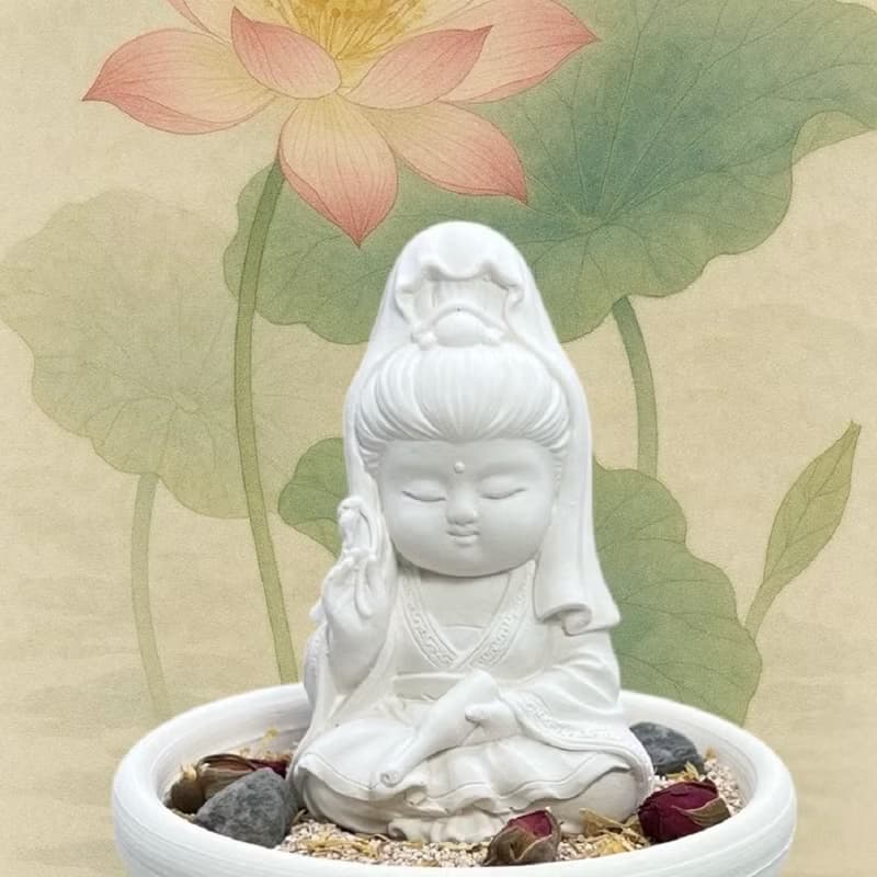 寶瓶觀音香氛擴香組 淨念吉祥小佛  珪藻砂中盤  插畫香氣療癒