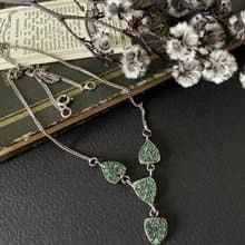 -古董Vintage 銀色三角綠色萊茵石項鍊 N232