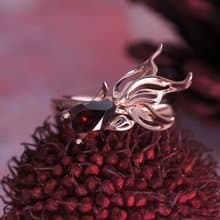 小金魚 - 紅石榴石 純銀 電 18K玫瑰金 戒指