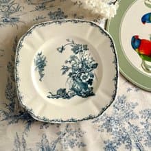 40516-罕見法國K&G Luneville四方型餐盤CHAMPÉTRE 系列21.5cm