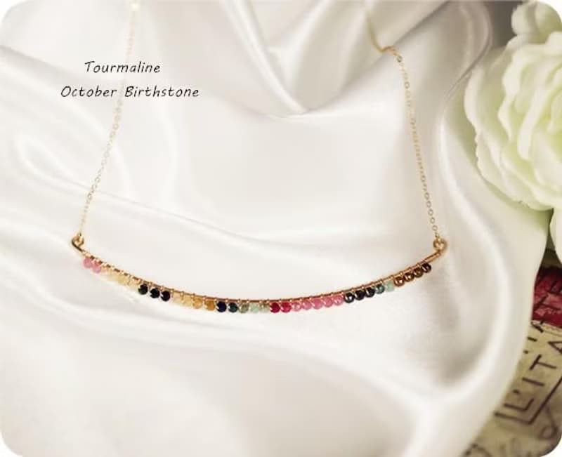 春らしい カラフルトルマリンの スマイル バーネックレス 10月誕生石