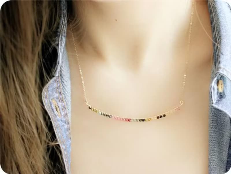 春らしい カラフルトルマリンの スマイル バーネックレス 10月誕生石