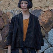 條紋幾何 文藝復古 條紋系帶開衫短外套/上衣