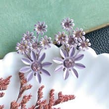 【西洋古董飾品 】 琺瑯花 淡紫花卉 大耳環 夾式耳環