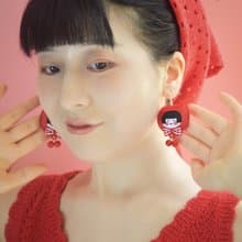 可愛小紅帽耳環 手作森系布藝耳夾