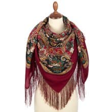 Pavlovo Posad Russian Shawl 100% Wool Scarf 125x125 cm Wrap Silk Fringe 1827-6