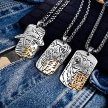 熊 狼 鯊 軍牌項鍊 古銀款 男項鍊 個性項鍊 個性飾品 長項鍊