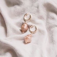 【環保 耳環】剛 - 瑩白珠寶鍍金耳圈耳環/ 純手工 / 禮物 / 推薦