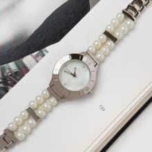 Avon Silver Tone With Faux Pearl Bracelet Watch