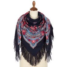Pavlovo Posad Russian Shawl 100% Wool Scarf 125x125 cm Woolen Fringe 1901-14