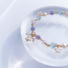 坦桑石 海藍寶 淡水珍珠 14k包金 手工繞線 天然水晶手鍊